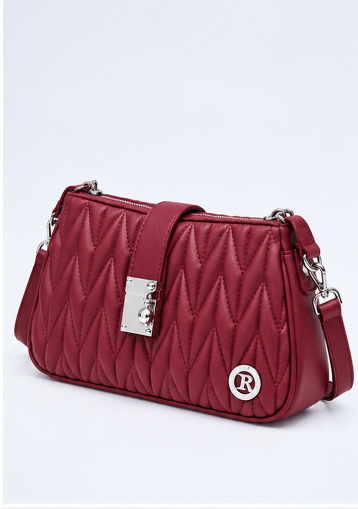 Women’s Burgundy Shoulder Bag – Elegant Chevron Pattern Maroon Shade | Dune Style
