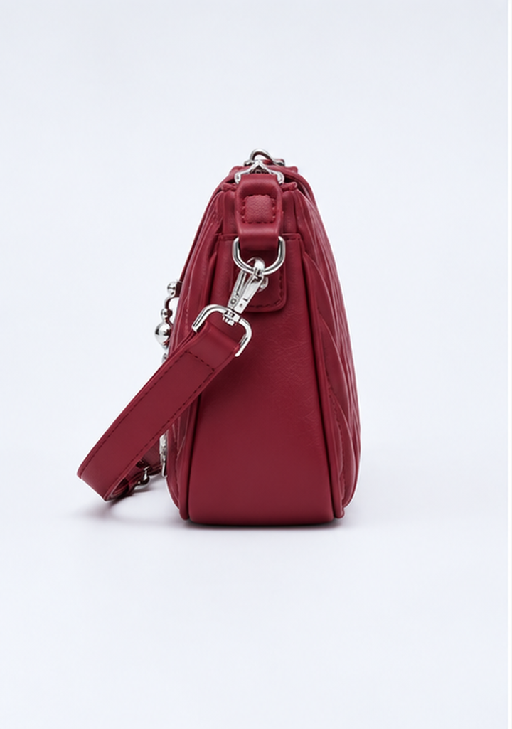 Women’s Burgundy Shoulder Bag – Elegant Chevron Pattern Maroon Shade | Dune Style