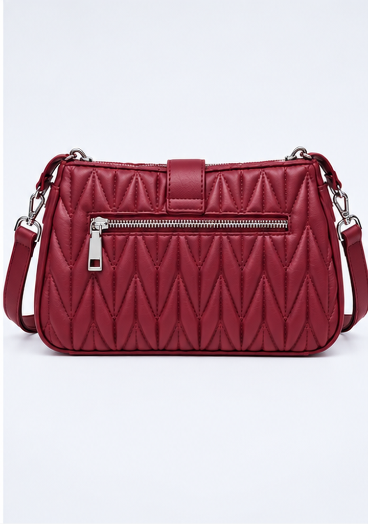 Women’s Burgundy Shoulder Bag – Elegant Chevron Pattern Maroon Shade | Dune Style