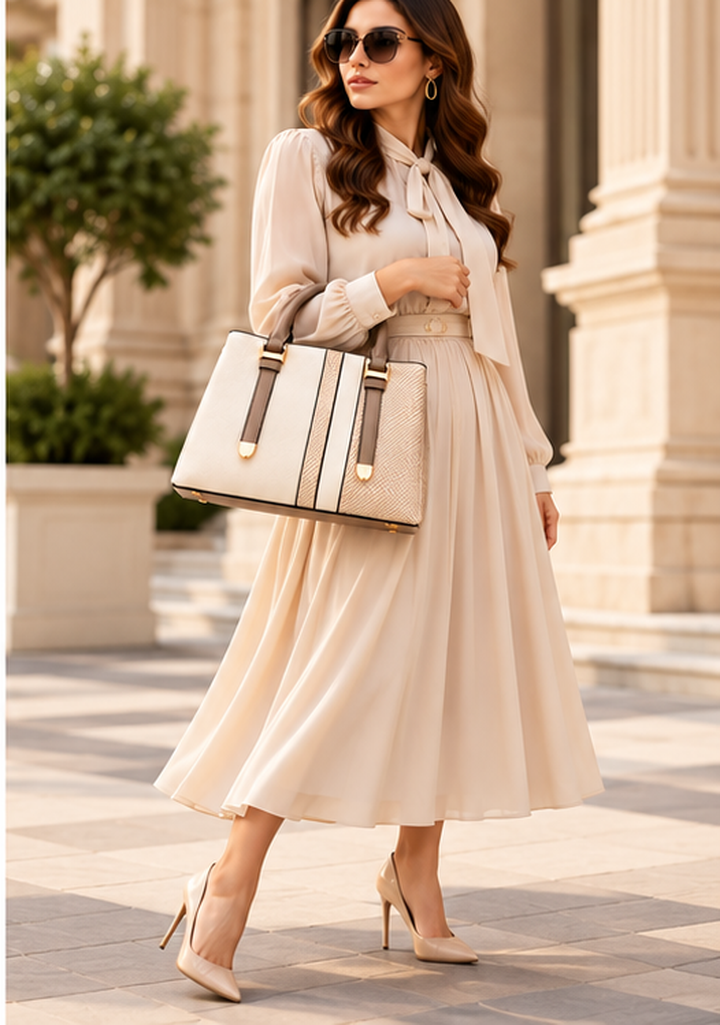 Women’s Cream & Taupe Handbag – Luxury  Bag with Gold Hardware | Dune Style