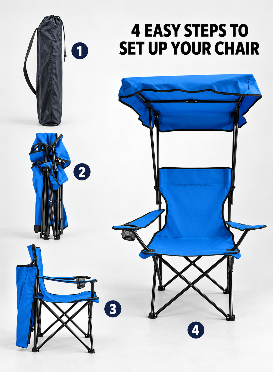 Folding Camping Chair with Canopy Shade, Cup Holder & Steel Frame | Dune Style