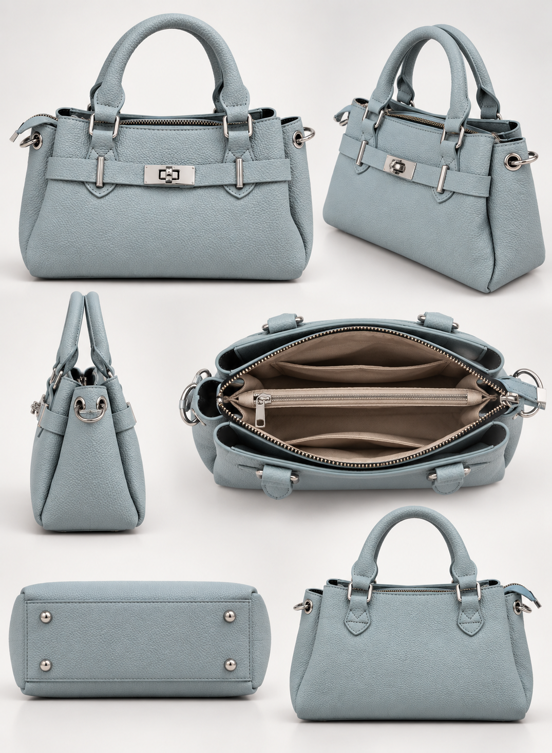 Women’s Blue Structured Handbag – Elegant Top Handle Bag | Dune Style