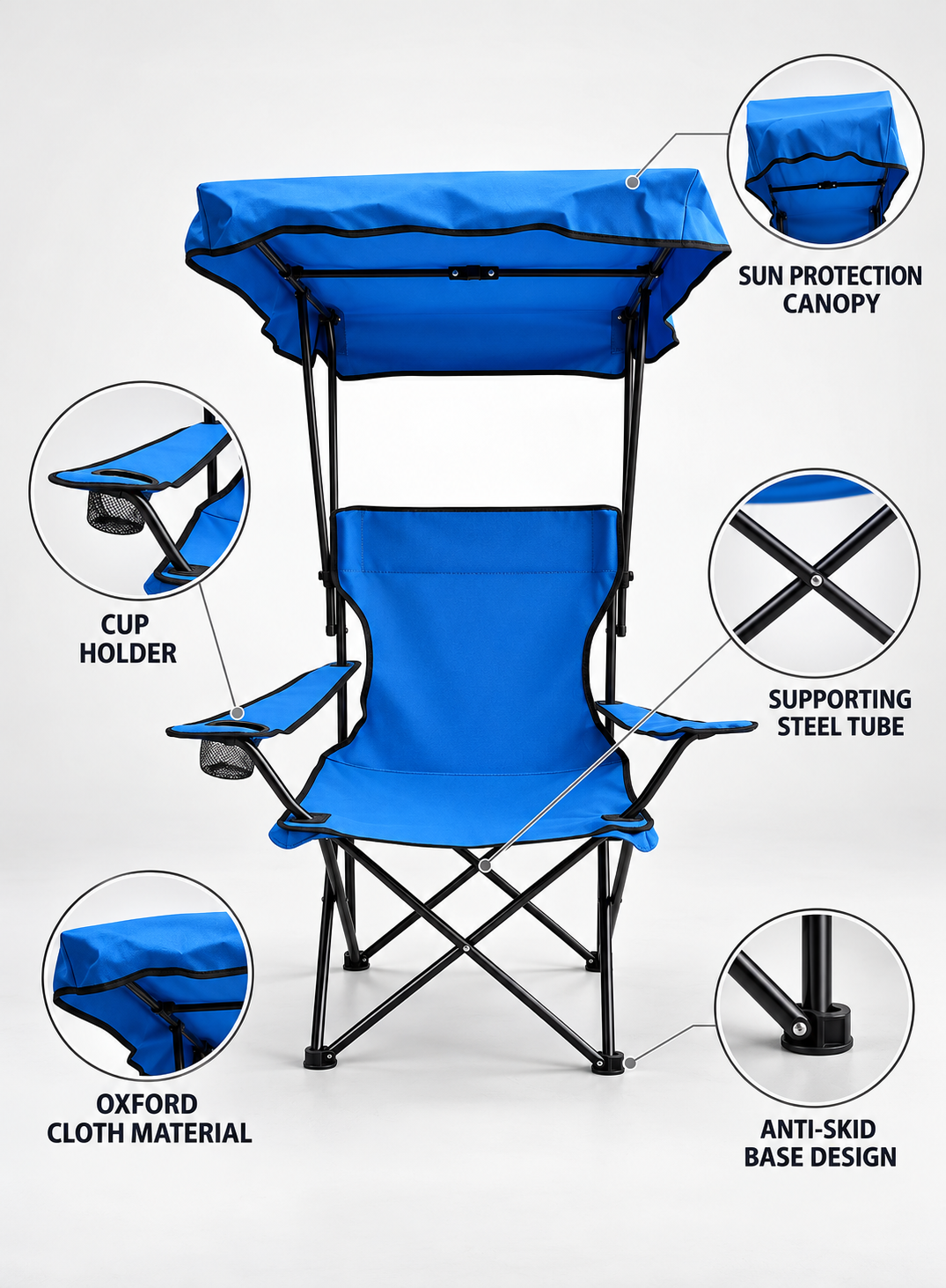 Folding Camping Chair with Canopy Shade, Cup Holder & Steel Frame | Dune Style