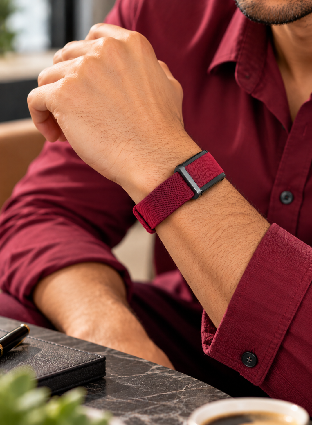 Burgundy Woven Smartwatch Band with Dark Metal Clasp