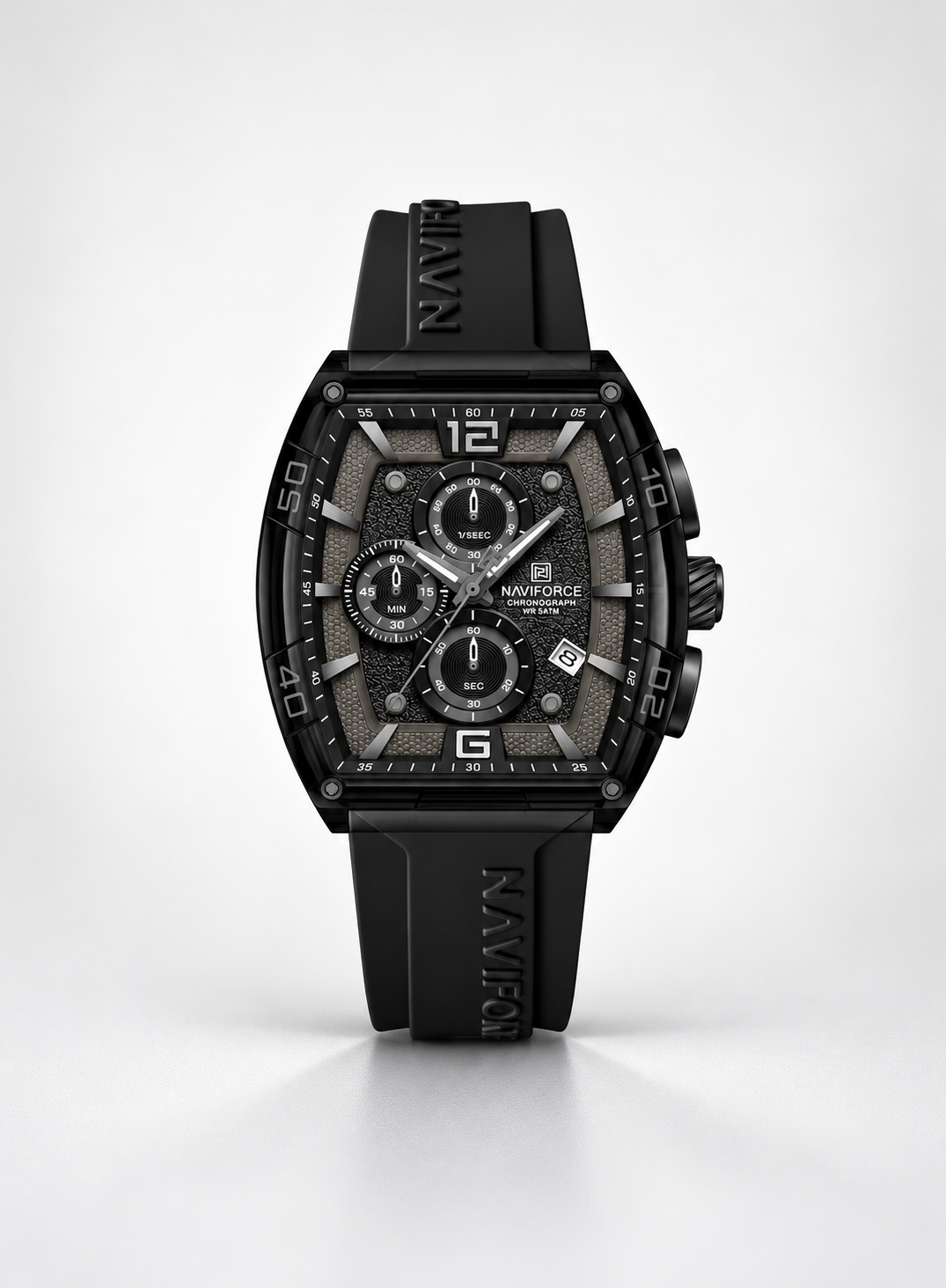 NAVIFORCE Men's Black Chronograph Sports Watch with Silicone Strap