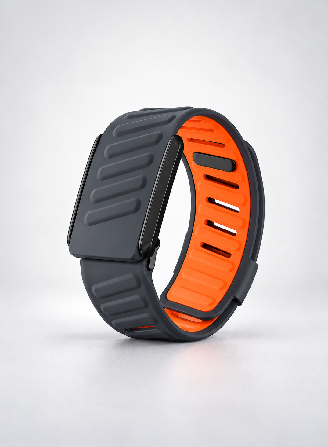 Charcoal Gray & Orange Sports Watch Band – Breathable Silicone Strap