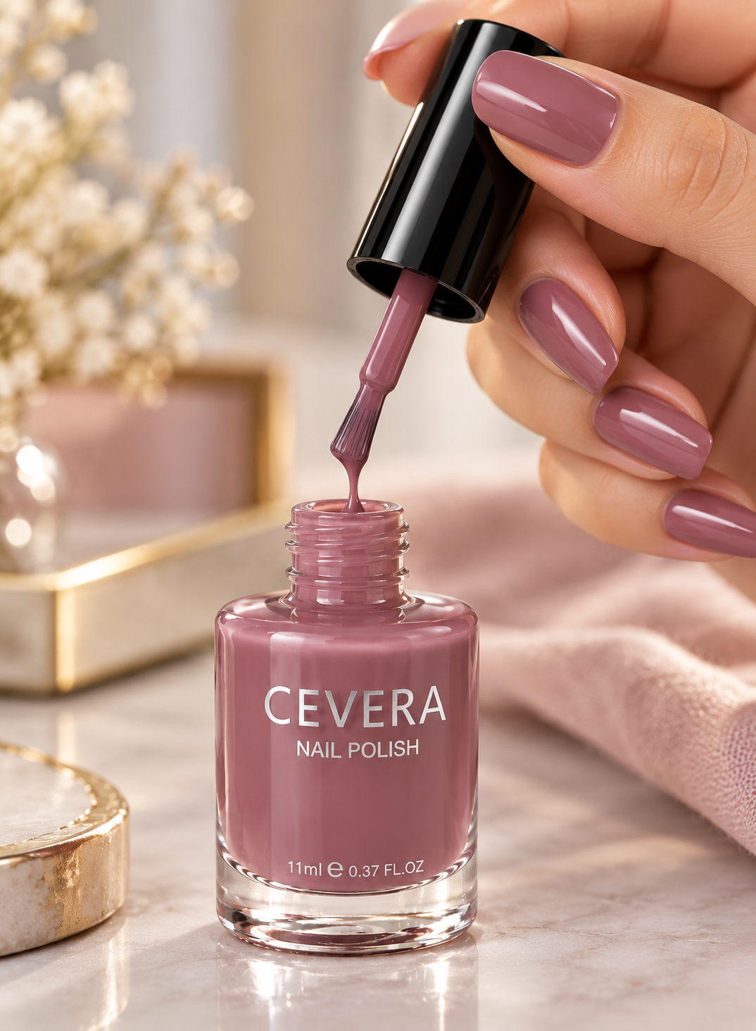 CEVERA Nail Polish – Dusty Mauve Rose Pink Glossy Nail Color | Dune Style