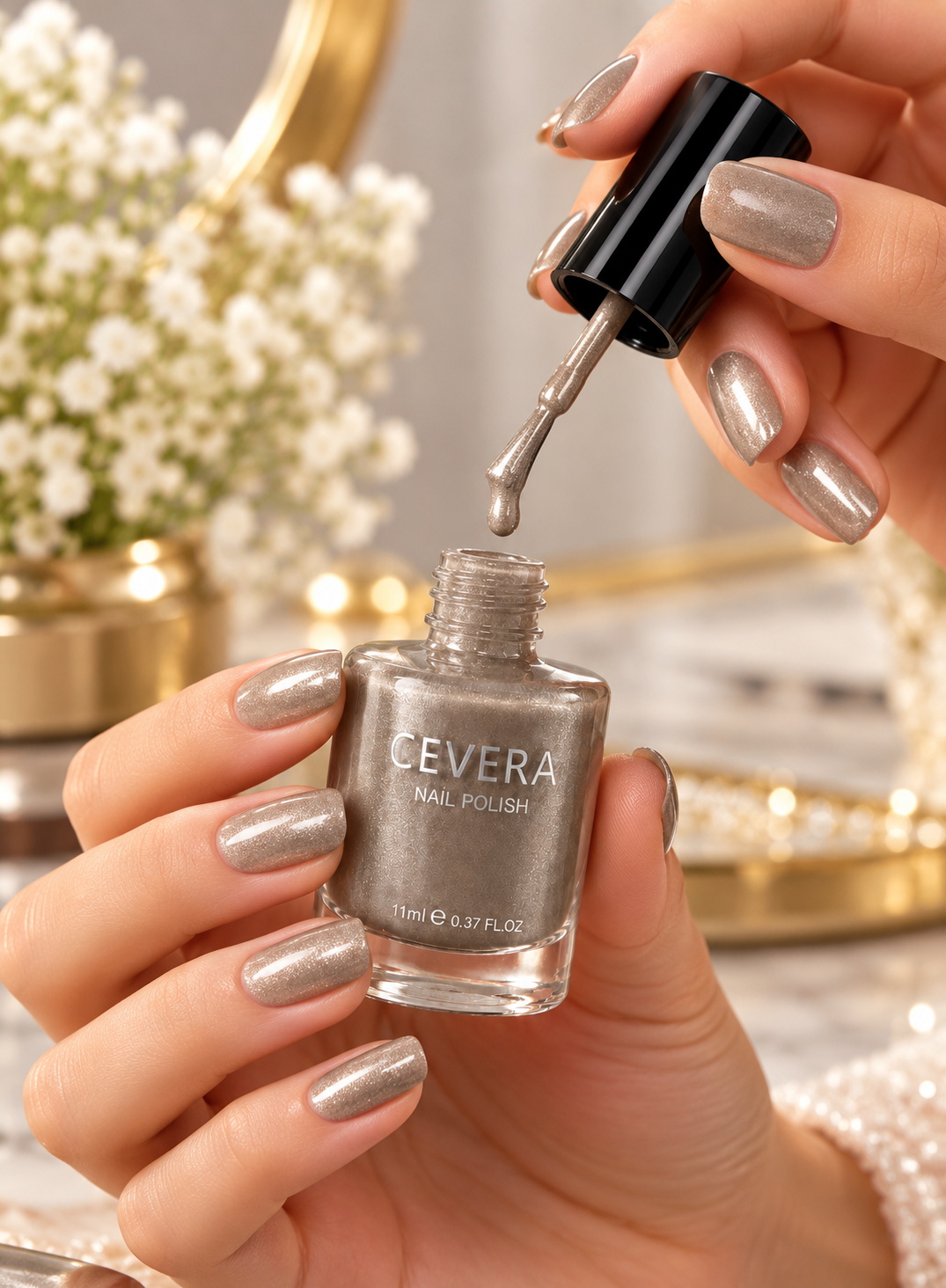 Cevera Nail Polish – Metallic Silver Shimmer Nail Color | Dune Style