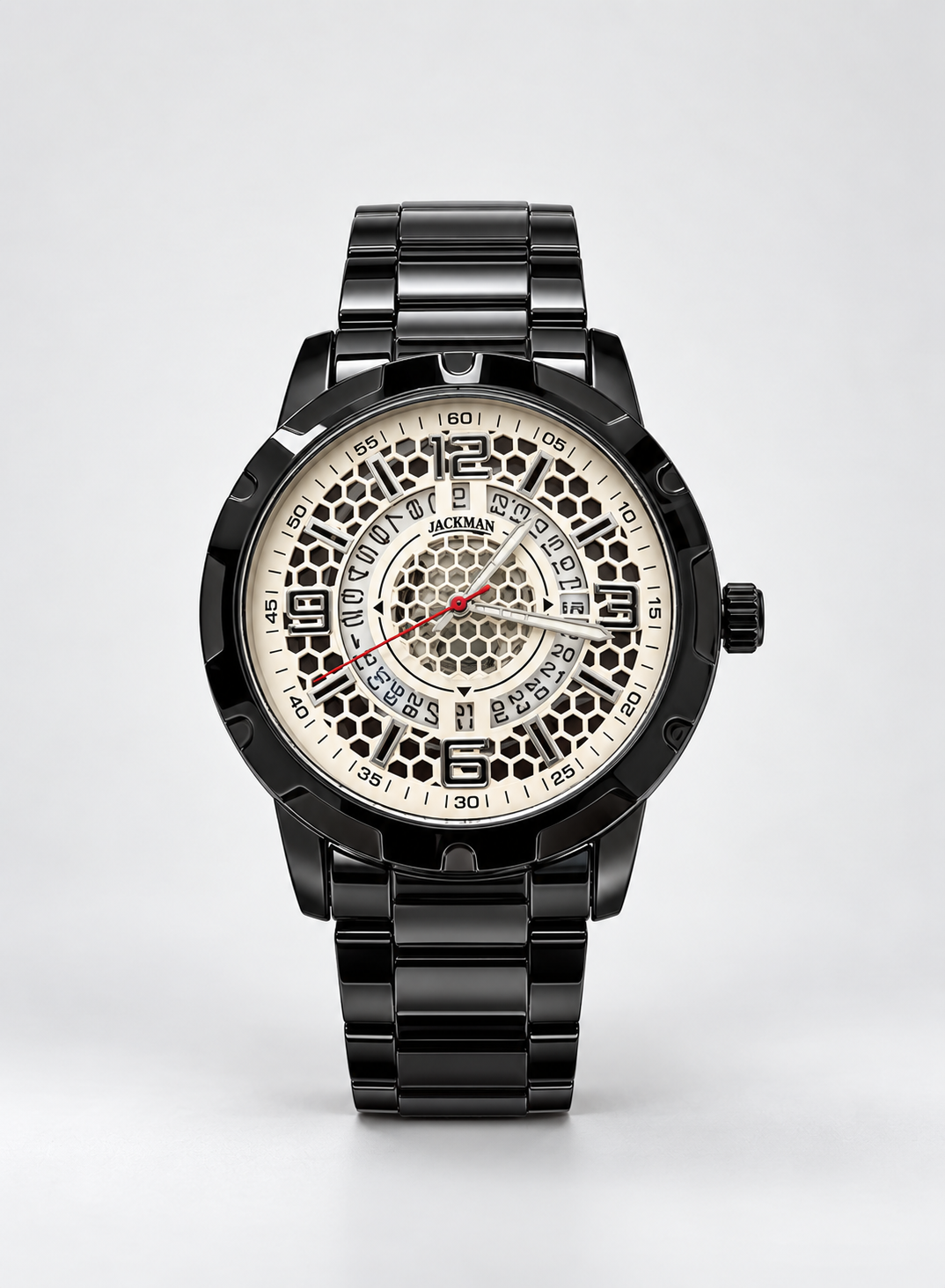 Jackman Men’s Luxury Black Stainless Steel Honeycomb Dial Watch | Dune Style