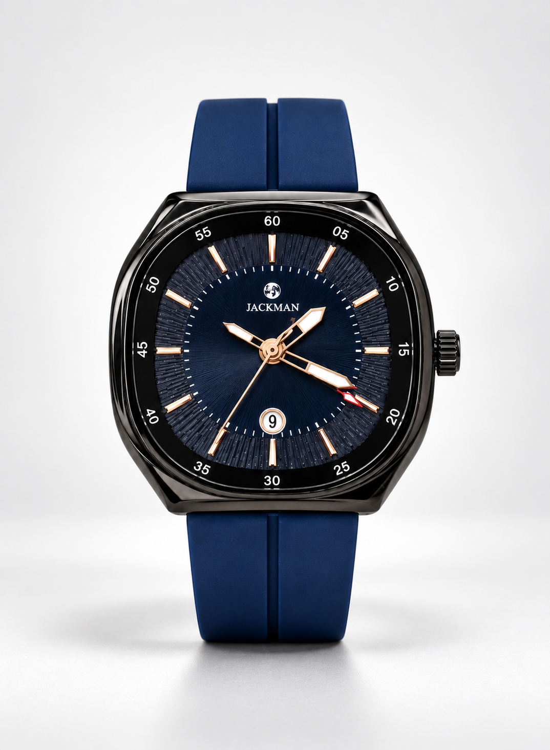 Jackman Men’s Black Luxury Watch - Navy Silicone Strap & Date Display | Dune Style
