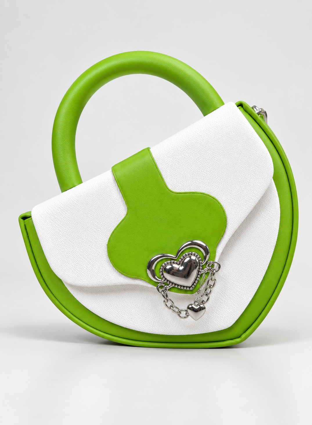 White & Green Handbag for Women – Heart Clasp Top Handle Bag | Dune Style