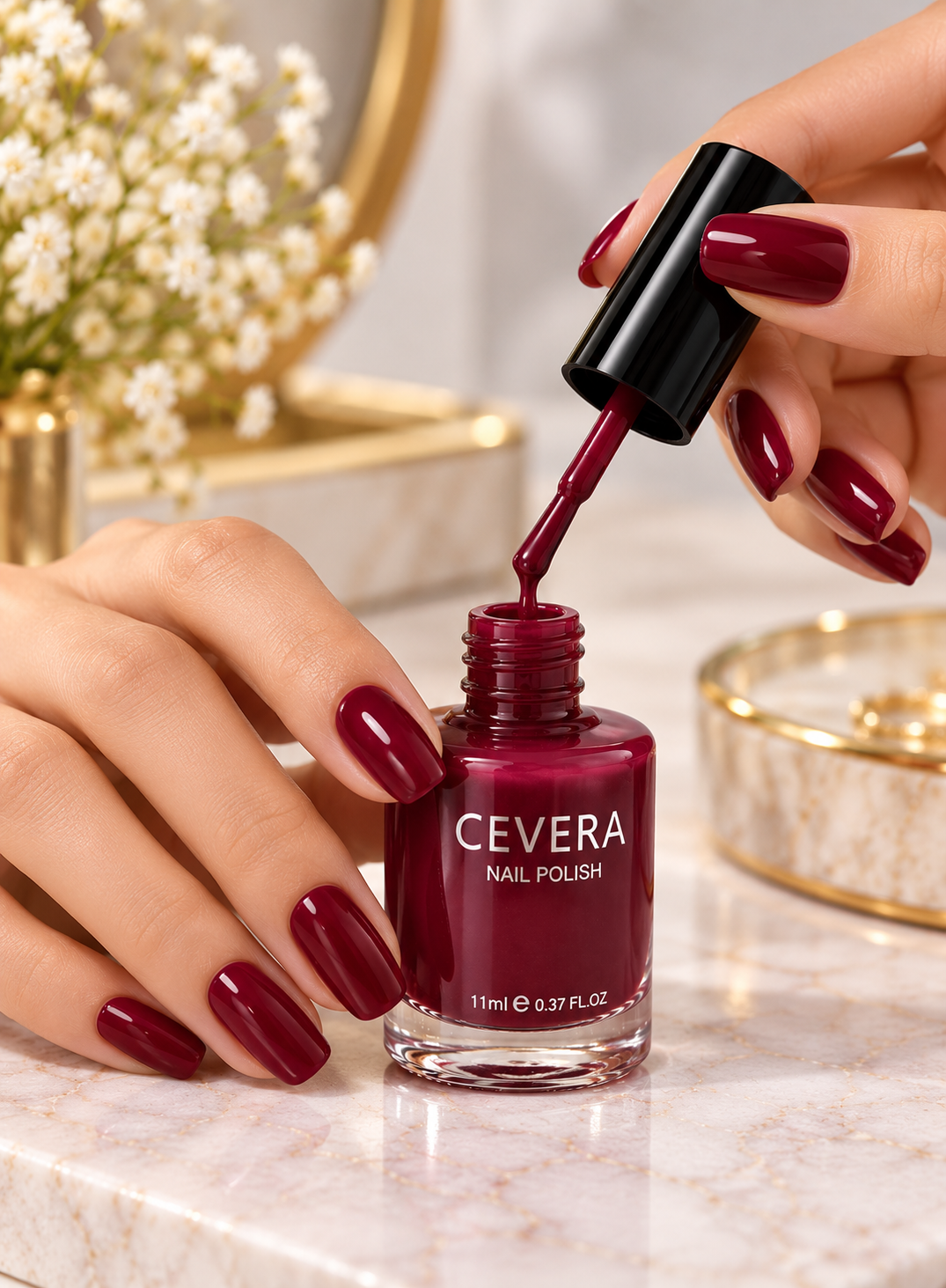 Cevera Nail Polish – Dark Maroon Glossy Nail Color | Dune Style