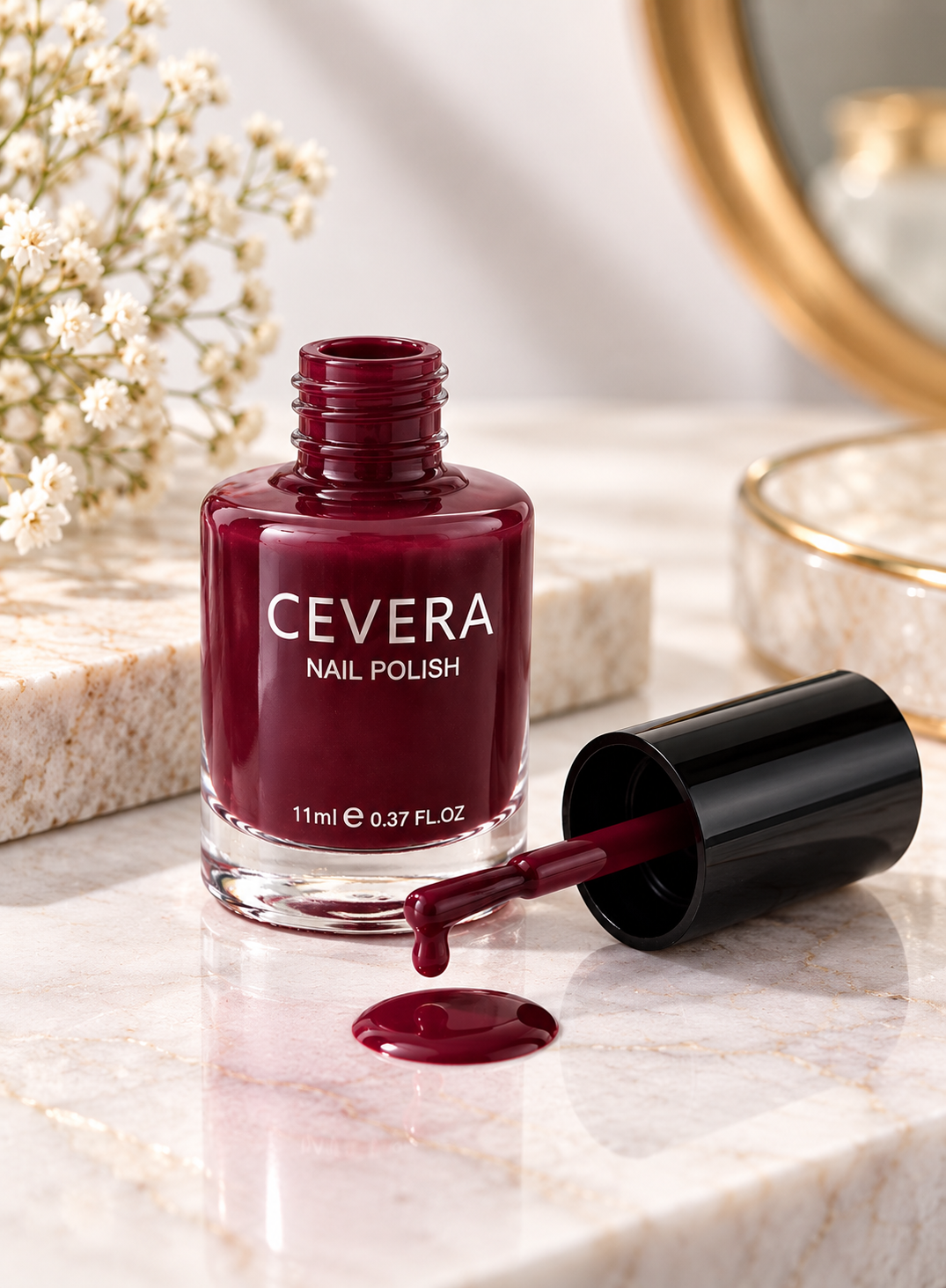 Cevera Nail Polish – Dark Maroon Glossy Nail Color | Dune Style
