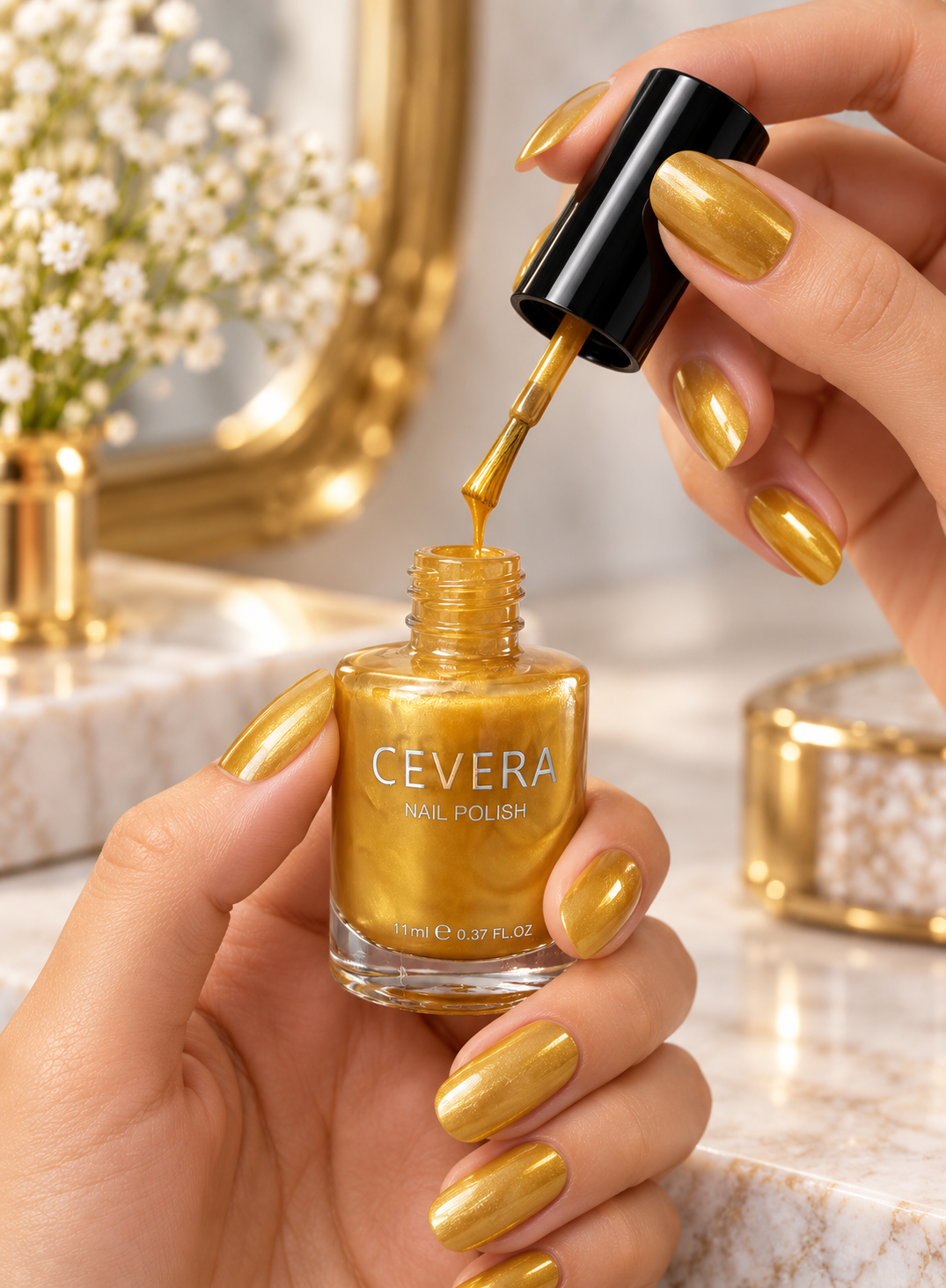 Cevera Nail Polish – Metallic Gold Shimmer Nail Color | Dune Style