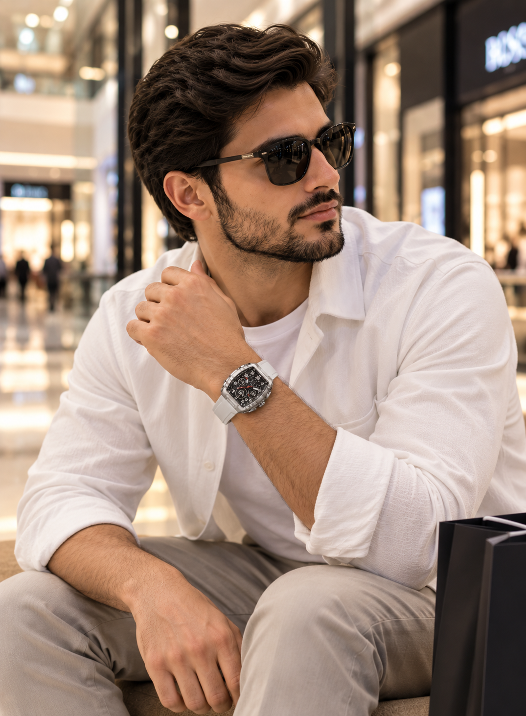 Men's White Digital Analog Sports Watch – Silver Case & Black Dial