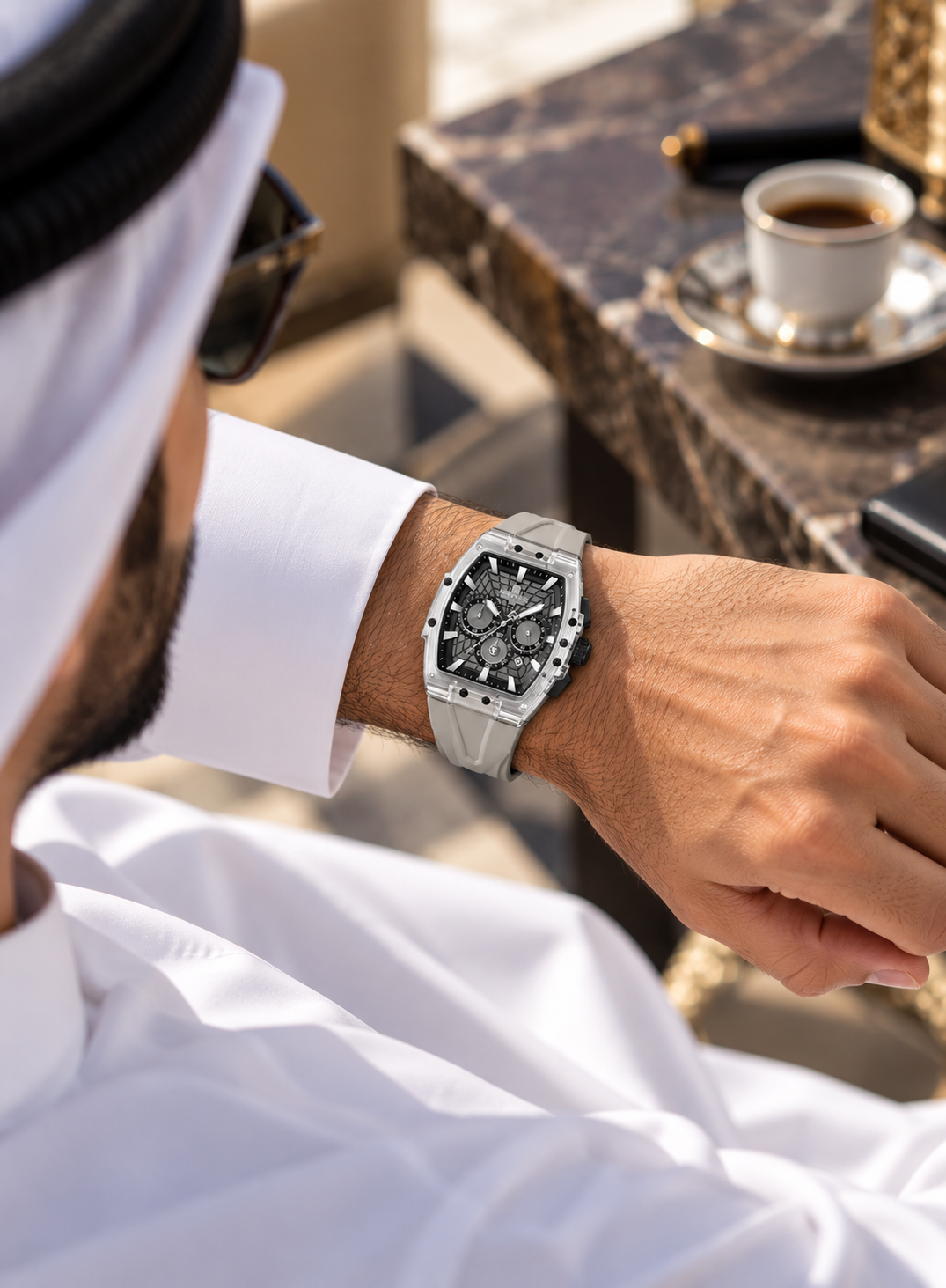 NAVIFORCE Men's Grey Strap Chronograph Sports Watch – Black & Silver Dial