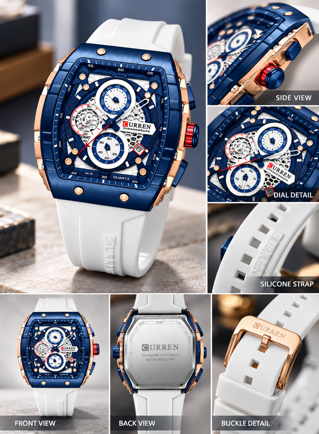 Curren Quartz Chronograph Watch - White Silicone Strap