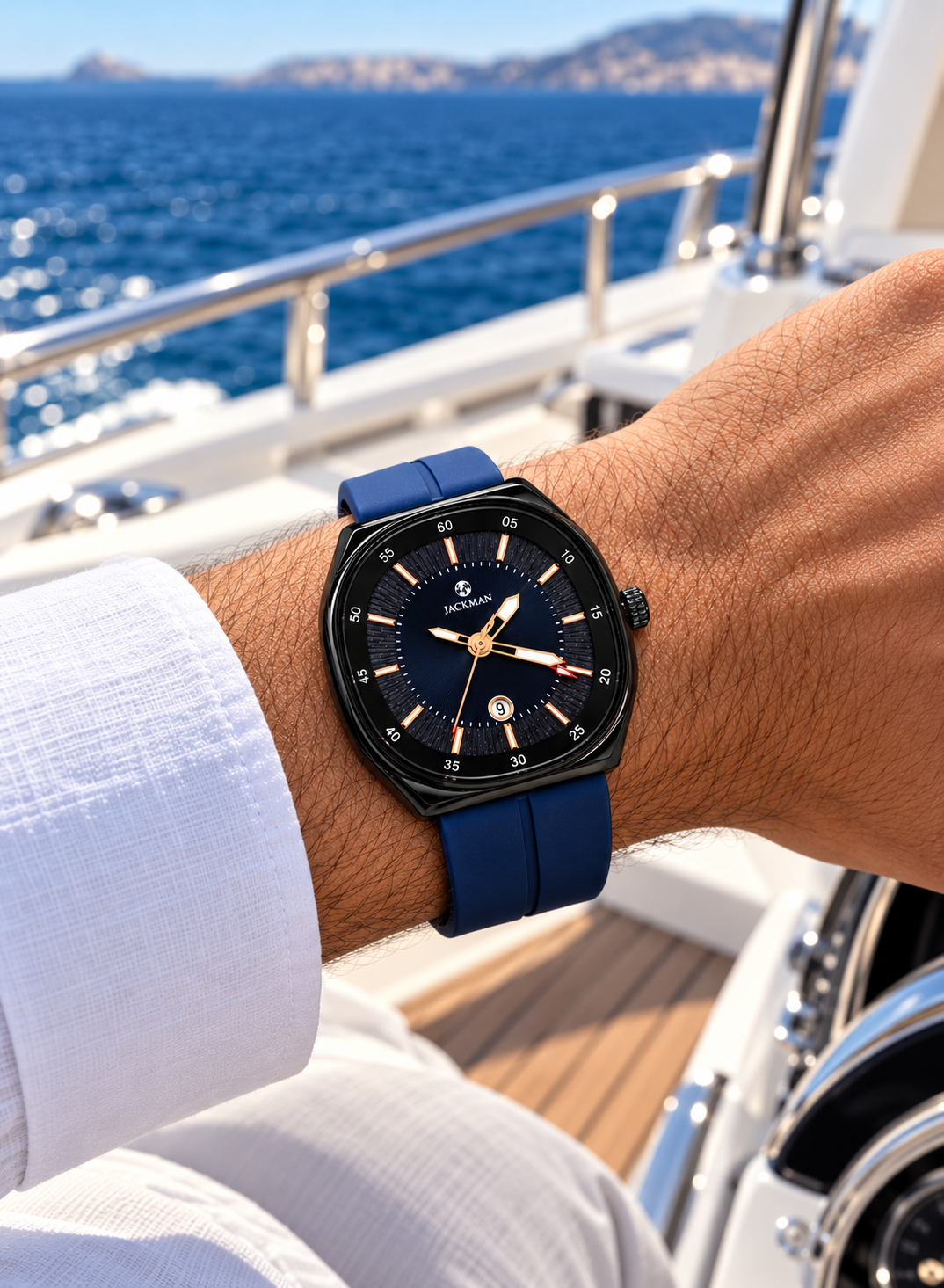 Jackman Men’s Black Luxury Watch - Navy Silicone Strap & Date Display | Dune Style