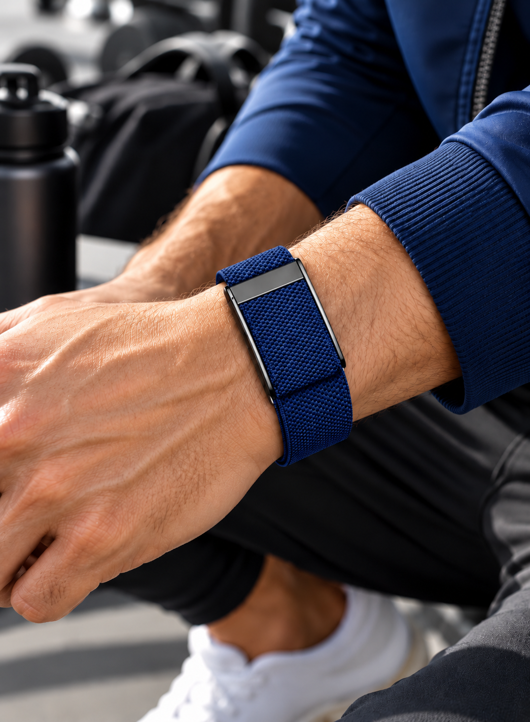 Navy Blue Woven Smartwatch Band with Silver Clasp – Comfortable Sports Strap
