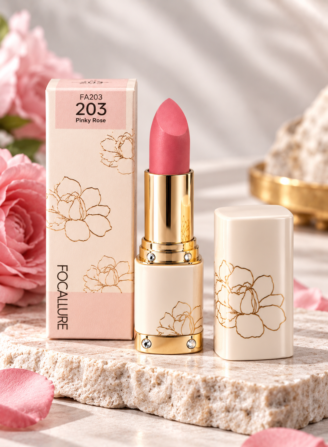 Focallure Matte Lipstick Pinky Rose 203 - Hydrating & Waterproof | Dune Style