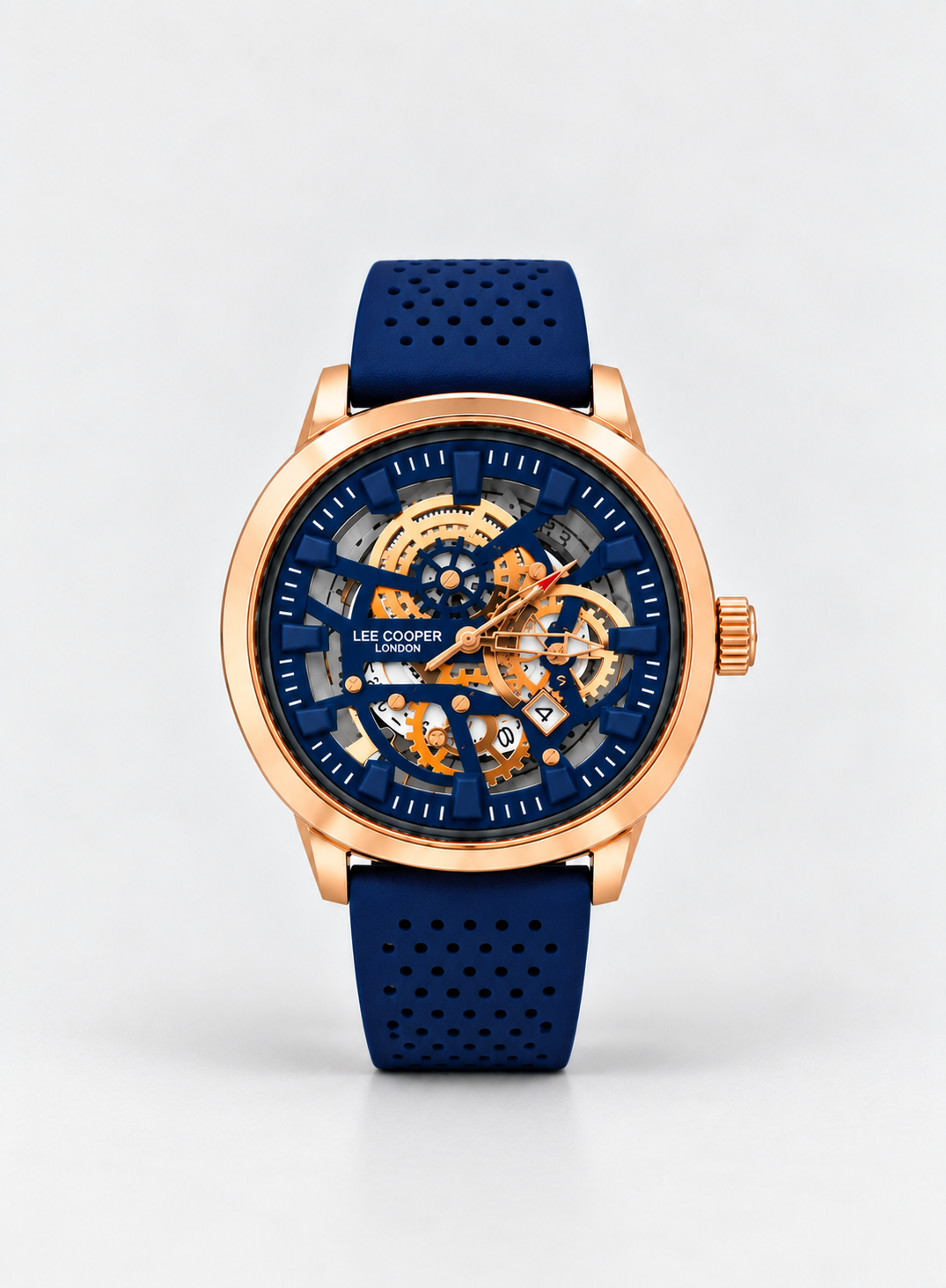 Lee Cooper London Men's Automatic Skeleton Watch – Gold & Blue, Silicone Strap | Dune Style