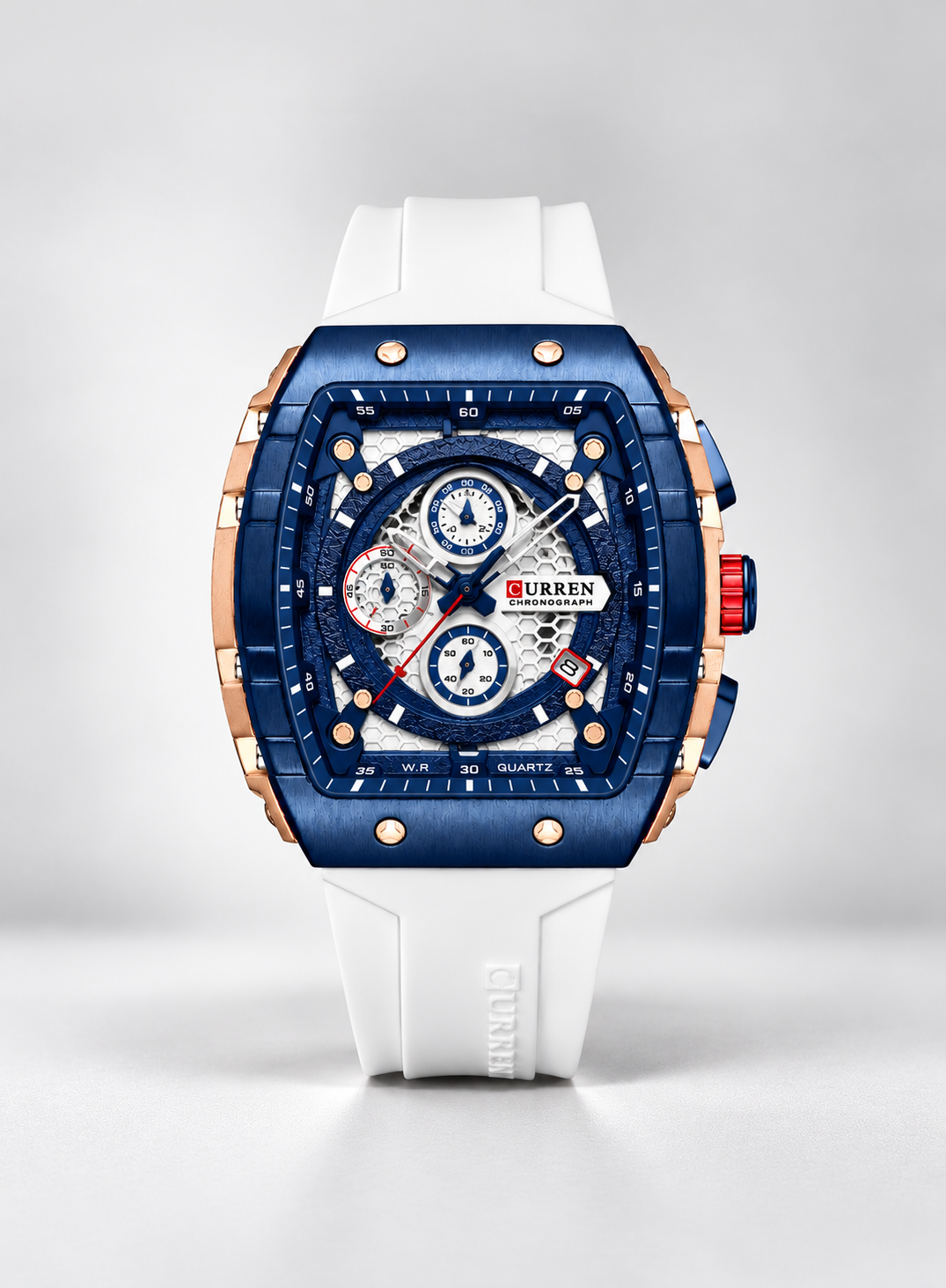 Curren Quartz Chronograph Watch - White Silicone Strap