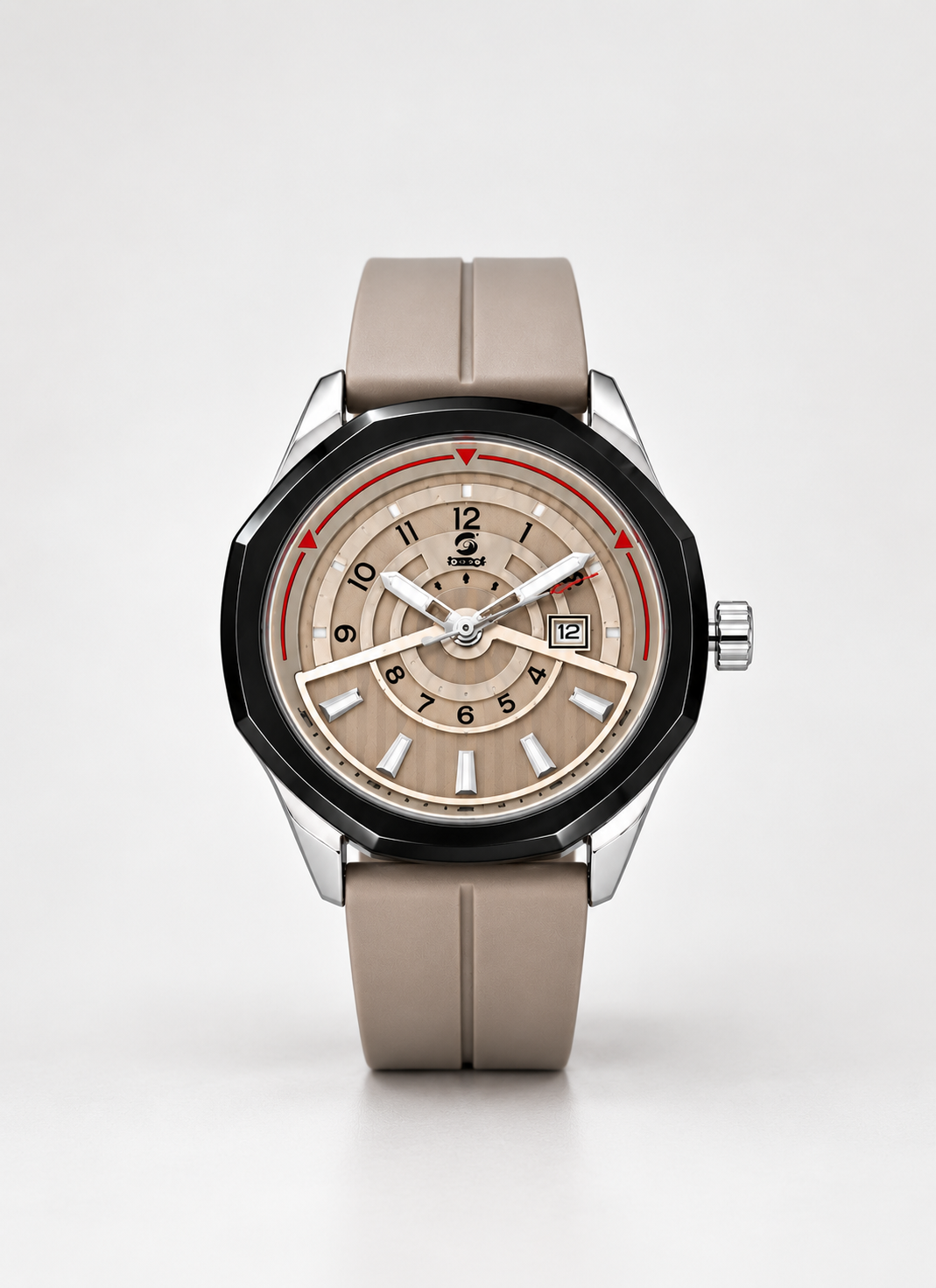 Men’s Luxury Analog Watch – Beige Strap, Black Bezel & Date Display | Dune Style