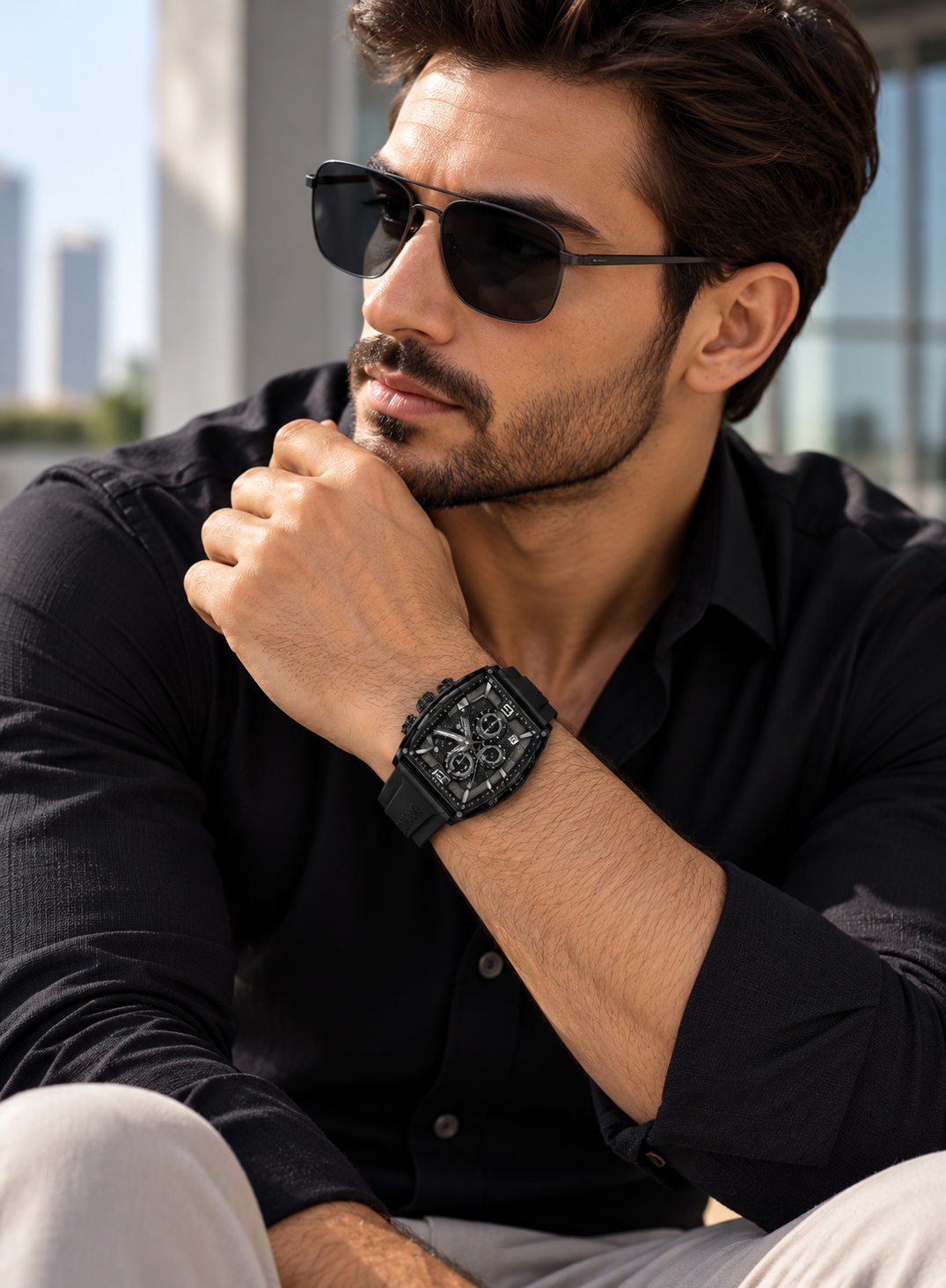 NAVIFORCE Men's Black Chronograph Sports Watch with Silicone Strap
