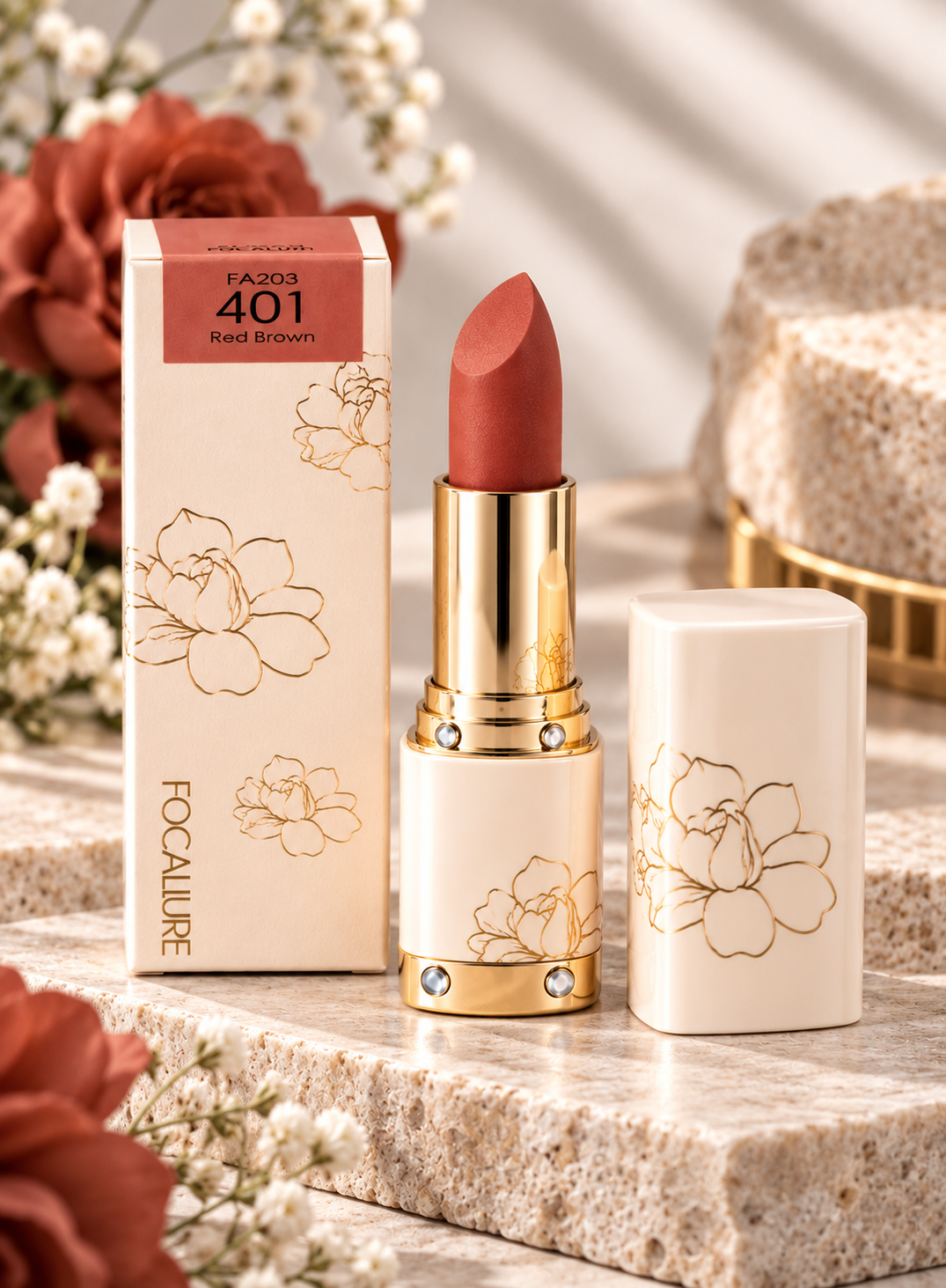 Focallure Matte Lipstick Red Brown 401 – Hydrating & Waterproof | Dune Style