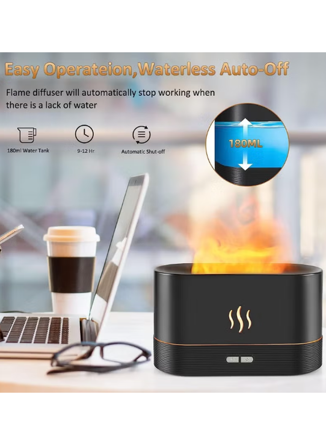 Flame Effect Essential Oil Diffuser & Humidifier – Ultra-Quiet Aroma Mist