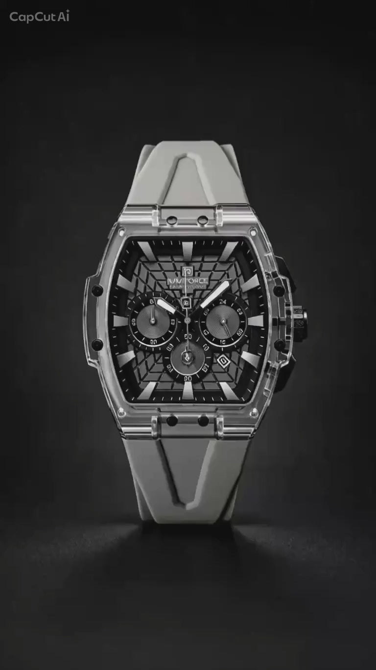 NAVIFORCE Men's Grey Strap Chronograph Sports Watch – Black & Silver Dial